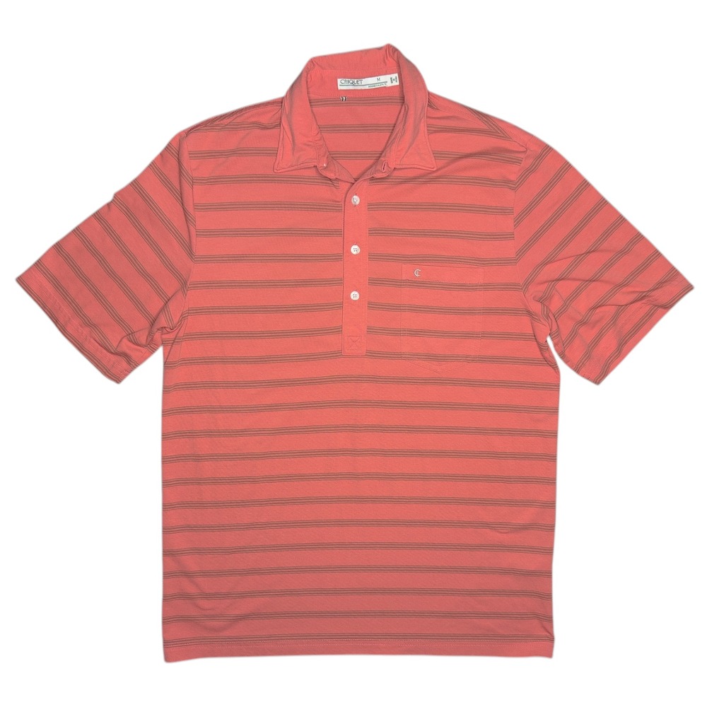 Criquet Men's Medium Coral Striped Players Shirt Top Shelf Golf Pocket Polo‎